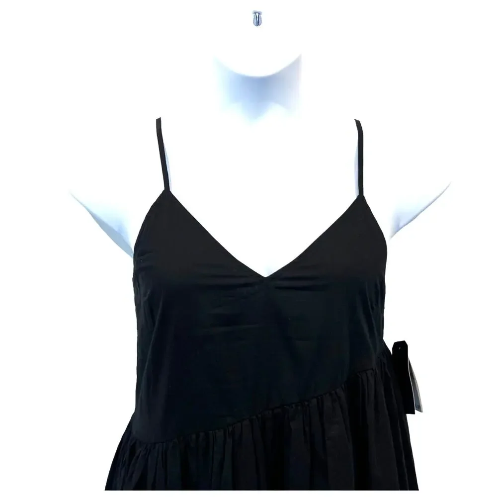 Melrose and Market Wmns Small Black Strappy Lined Tiered Mini Dress NEW
